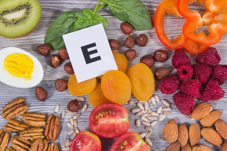Healthy nutritious ingredients or products containing natural vitamin E, dietary fiber and other...