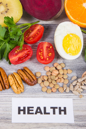 Various healthy products or ingredients containing natural vitamin B9 and other minerals