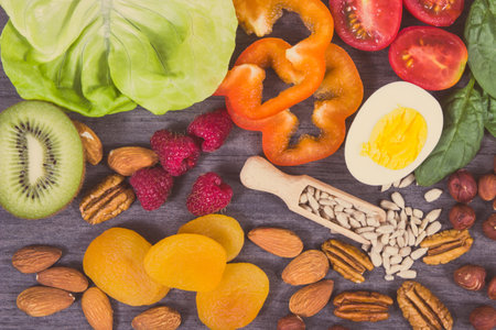 Nutritious food as source natural vitamin E and other minerals. healthy eating