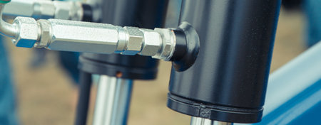 Black piston or actuator and other mechanism in pneumatic or hydraulic machine. Technology and...