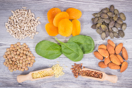 Best nutritious food as source differents natural vitamins or minerals for healthy and lush hairの写真素材