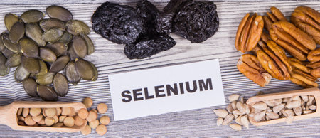 Healthy food as source natural selenium, dietary fiber and other vitamins and mineralsの写真素材