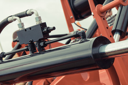 Piston or actuator and other mechanism in pneumatic or hydraulic machine. Technology and engineeringの写真素材