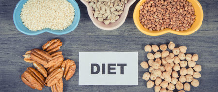 Healthy natural ingredients containing vitamin B9 and minerals. Nutritious eatingの写真素材