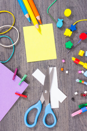 Creative sticks with beads and stationery accessories used for learning at school or preschool....