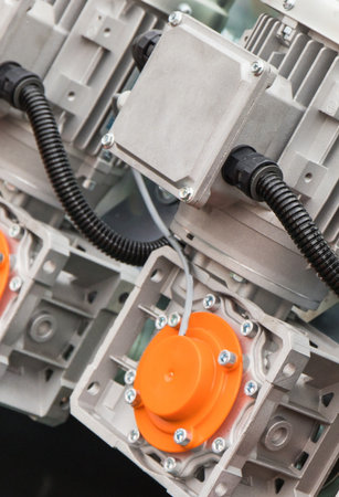 Detail of electric engine. Part of electrical agricultural machine. Technology
