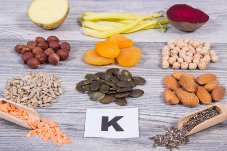 Healthy nutritious various ingredients containing natural vitamin K and mineralsの写真素材