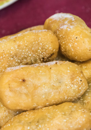 Fresh fried aromatic crunchy Banh Ran from rice flour. Traditional Vietnamese cuisineの写真素材