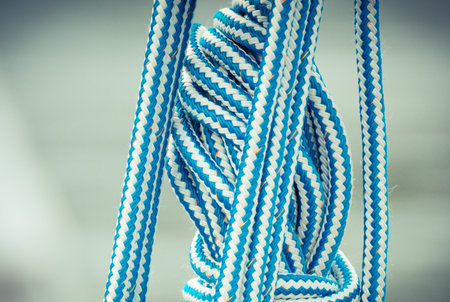Blue rope as part and detail of yacht. Transportationの写真素材