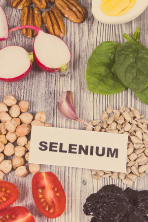 Healthy nutritious food containing natural selenium and other vitamins and mineralsの写真素材
