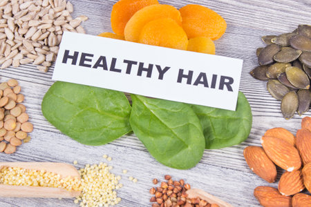 Best nutritious food as source differents natural vitamins and minerals for healthy hairの写真素材