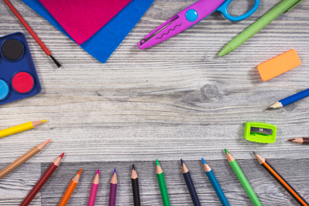 Different stationery accessories using for learning at school or preschool. Development of...