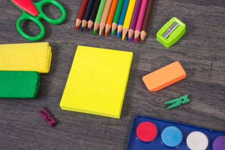 Colorful stationery accessories and school supplies using for learning and developing creativity....