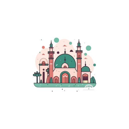 Vector illustration of mosque in flat style. Ramadan Kareem, Eid Mubarak.のイラスト素材