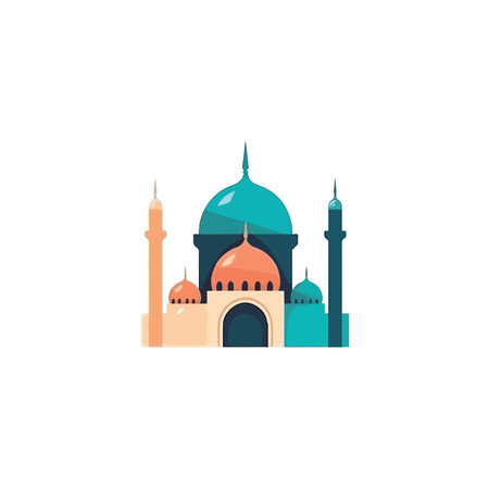 Mosque icon in flat color style. Muslim mosque vector illustration on white isolated background. Mosque business concept.のイラスト素材