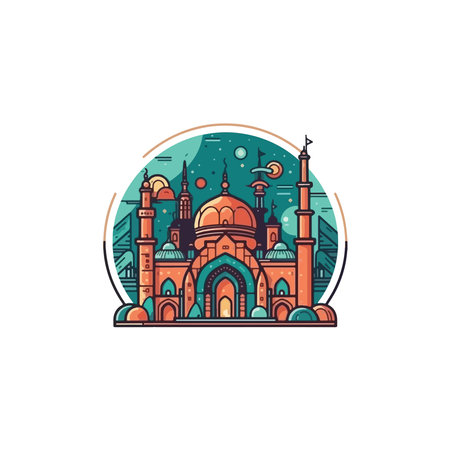 Mosque icon. Vector illustration of a mosque in flat style.のイラスト素材
