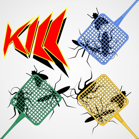 Three color palettes trapping insects のイラスト素材