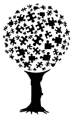 Abstract illustration of puzzle pieces forming a tree のイラスト素材