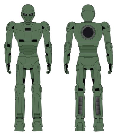 Green robot drawing in two positions のイラスト素材