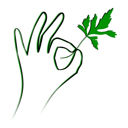 Hand with sprig of parsleyのイラスト素材