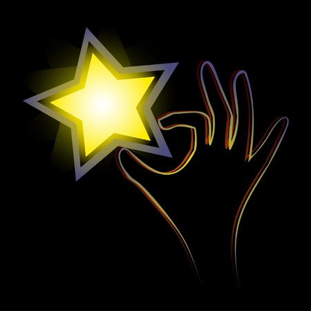 Abstract drawing of hand picking up a bright star のイラスト素材