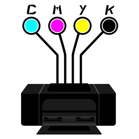 Black printer with cyan, magenta, yellow and black circles のイラスト素材
