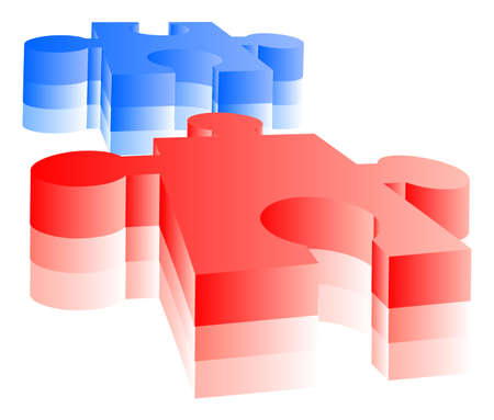 Two puzzle pieces of red and blue colorのイラスト素材
