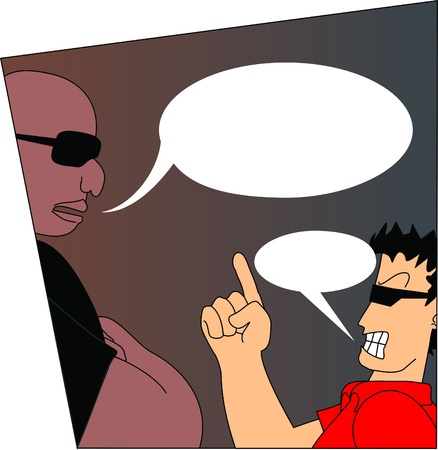 vignette with two characters discussingのイラスト素材