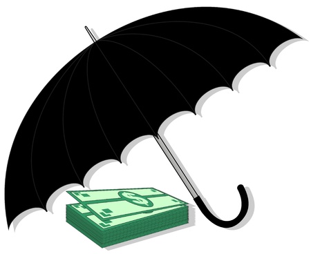 Drawing an umbrella covering many dollarsのイラスト素材