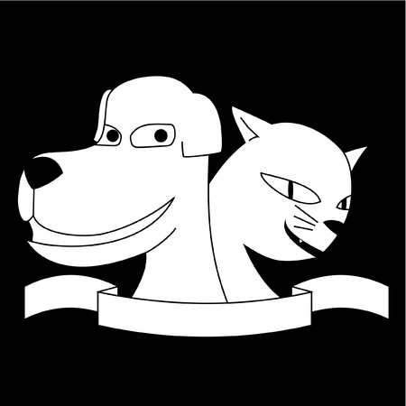 drawing of dog and cat in black and whiteのイラスト素材