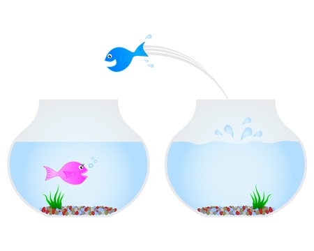 Fish jumping into another tankのイラスト素材