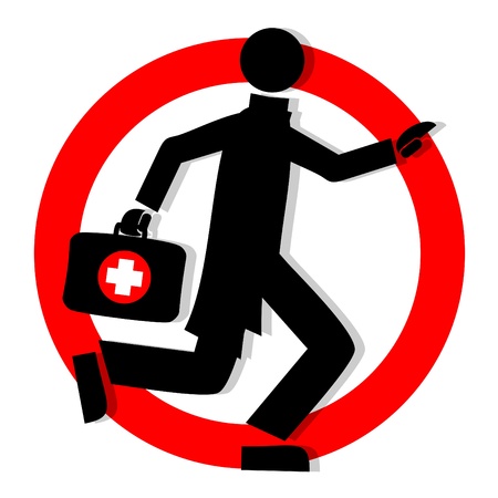 circular sign with a picture of a doctor runningのイラスト素材