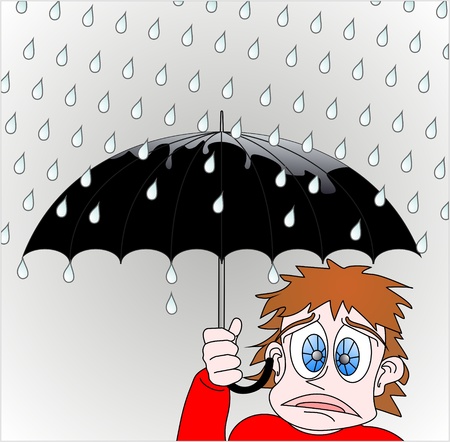 Drawing sad man in the rain のイラスト素材
