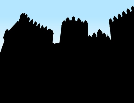 Castle silhouette on blue backgroundのイラスト素材