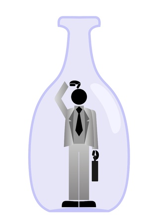 Businessman trapped in glass bottleのイラスト素材