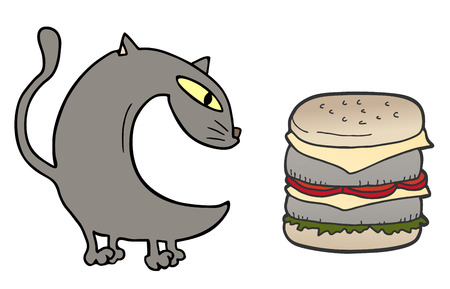 Funny burger and catのイラスト素材