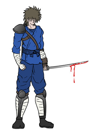 samurai with bloody swordのイラスト素材