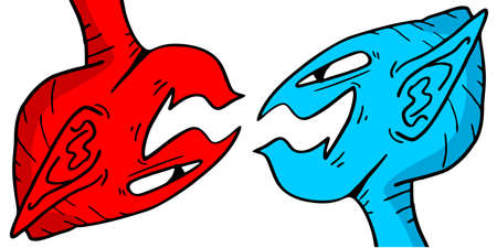 red and blue fantasy facesのイラスト素材