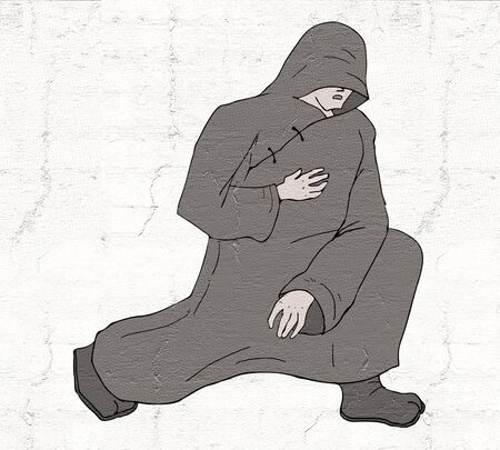 reverence monk illustrationの写真素材