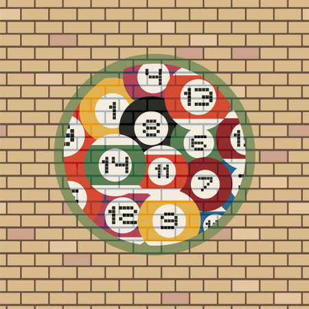 billiards balls symbol in brick wall