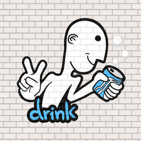 funny man with soda can drawのイラスト素材