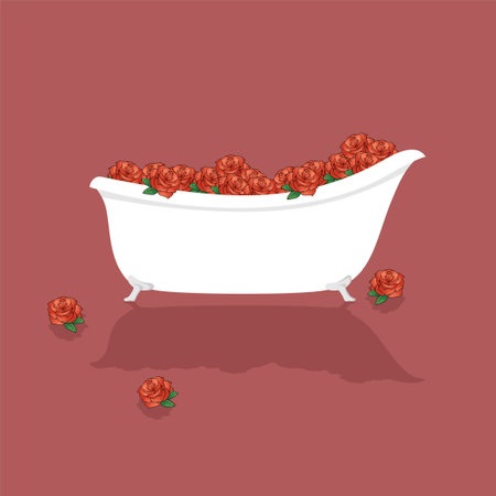 Bathtub with roses illustrationのイラスト素材