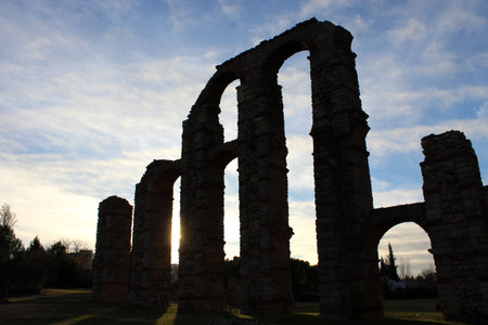 vintage aqueduct of Meridaの写真素材