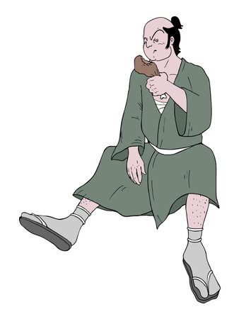 Japanese man eating illustrationのイラスト素材