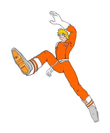 Futuristic man jumping cartoon illustration.のイラスト素材