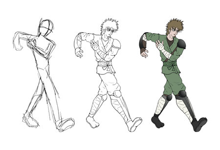 warrior walking sketch Vector illustration.のイラスト素材