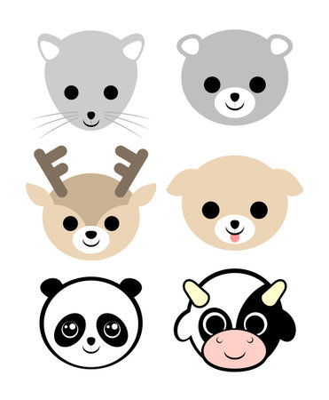Six baby animal faces vector illustration.のイラスト素材