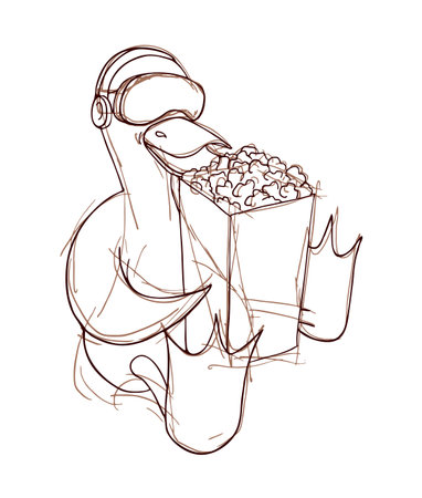 duck with popcorn drawのイラスト素材