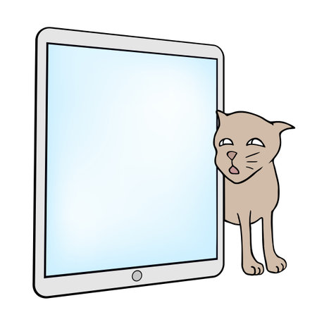 cat and tablet illustrationのイラスト素材