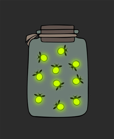 fireflies in jar drawのイラスト素材